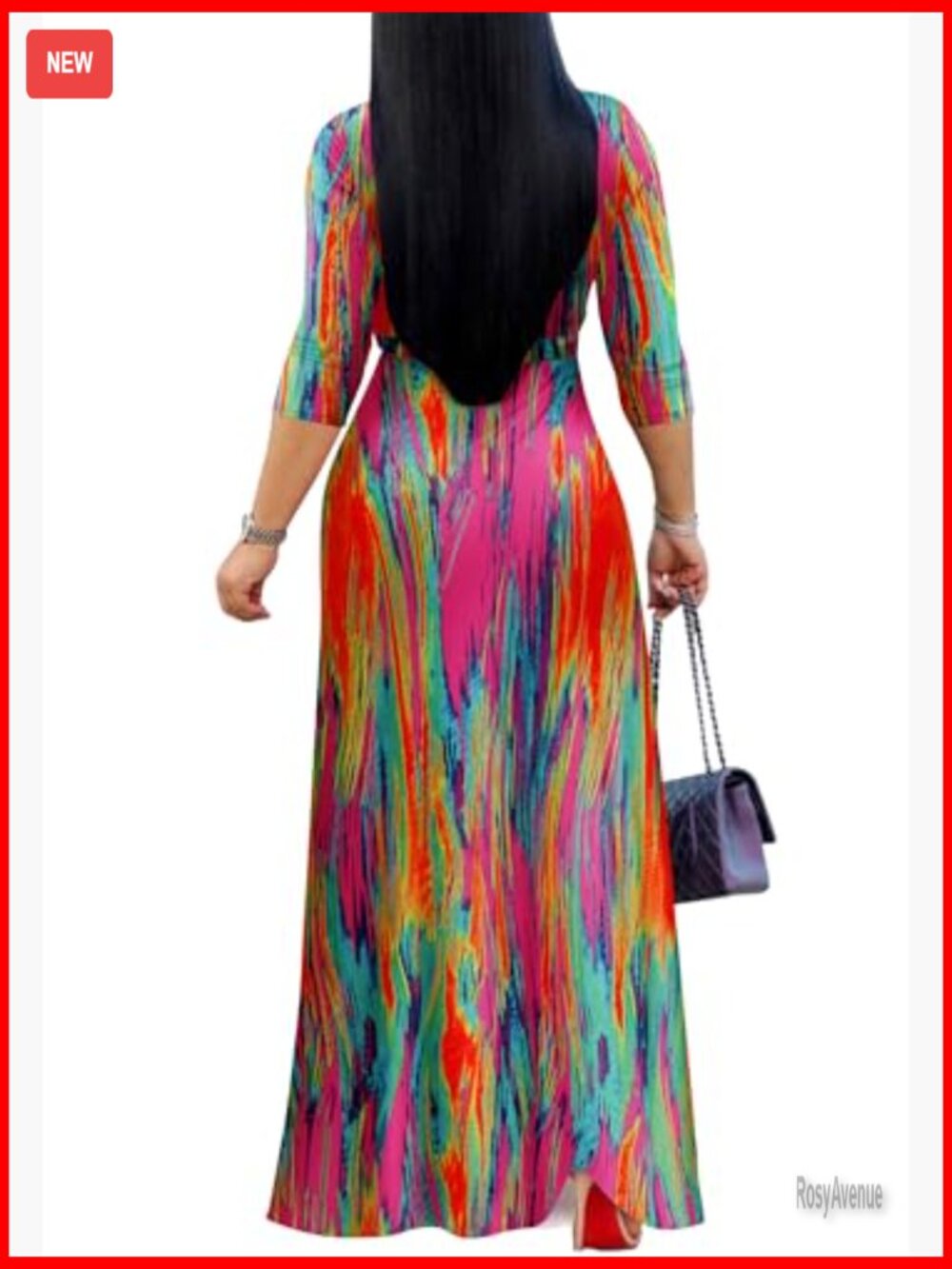 V Neck Wrap Maxi Dress with Tie Belt 3/4 Sleeve - Picture 2 of 7